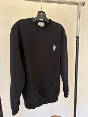WHO.A.U Black Embroidered Teddy Bear Crewneck Sweatshirt Medium